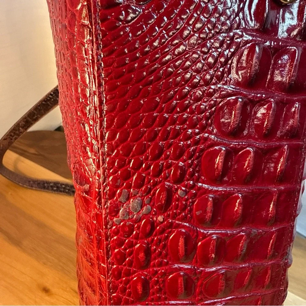BRAHMIN Medium Asher Melbourne Croc Embossed Leather Red Lava Brown‎ Tote Bag